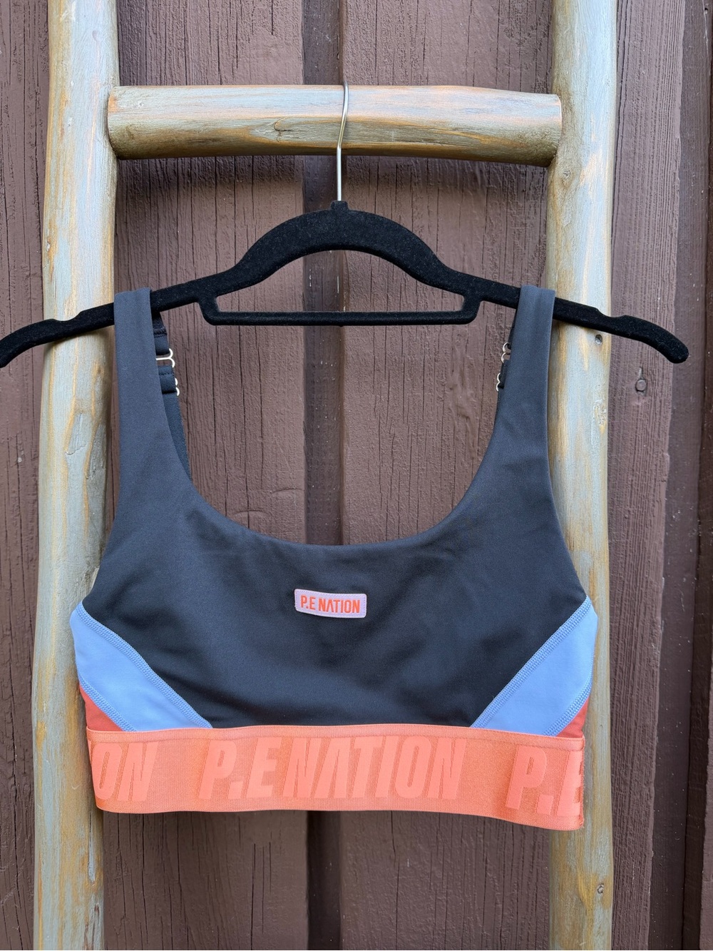NWOT P.E NATION Backcheck Sports Bra Color-block Black, Coral Light Blue XS